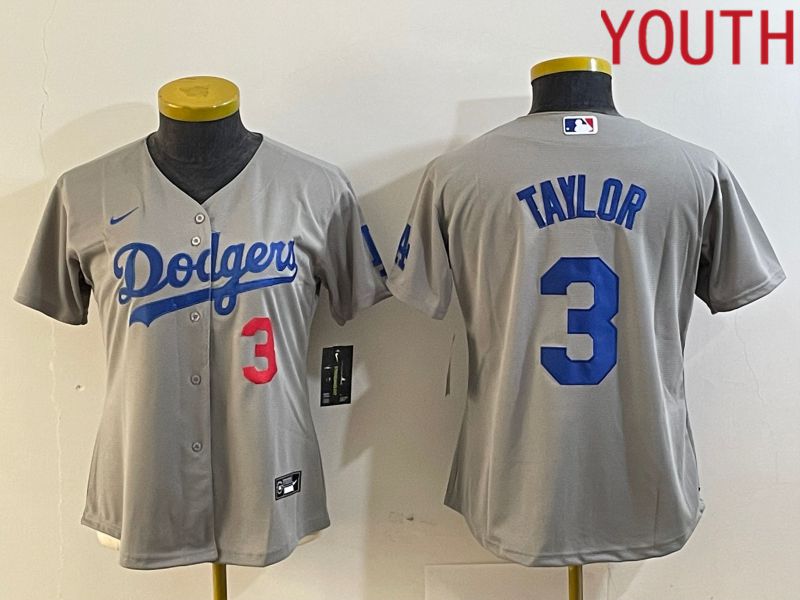 Youth Los Angeles Dodgers 3 Taylor Grey Nike Game MLB Jersey style 3